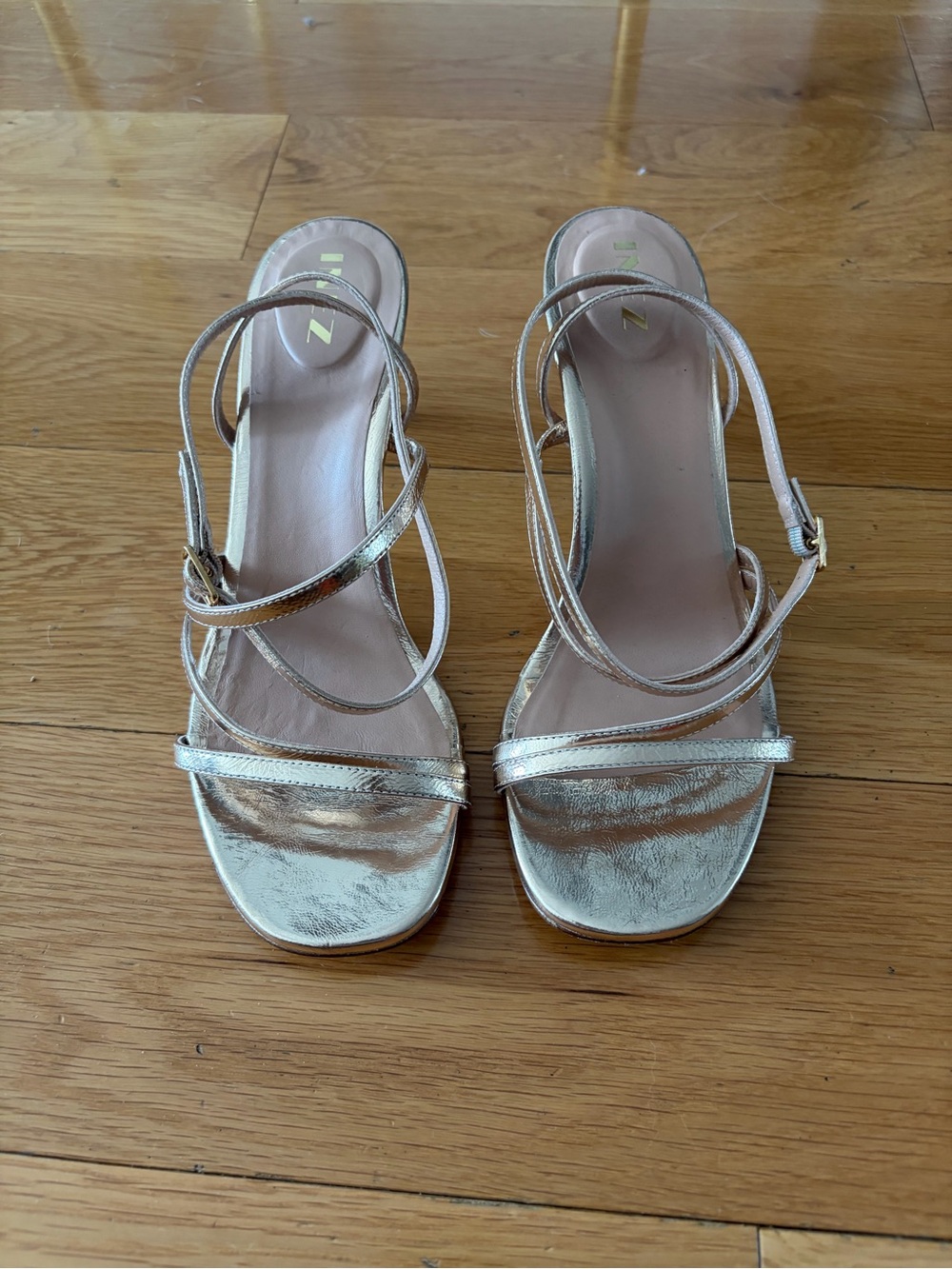 “Sofia” by Inez Metallic Slingback Heels in Gold
